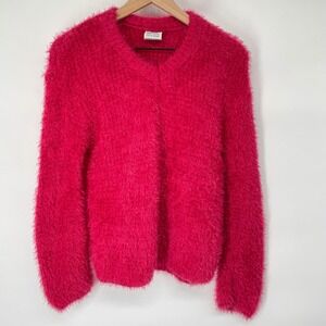 VTG 90s Y2K Barbiecore Miss B Neon Pink L/XL Eyelash Knit Sweater Cozy V-Neck